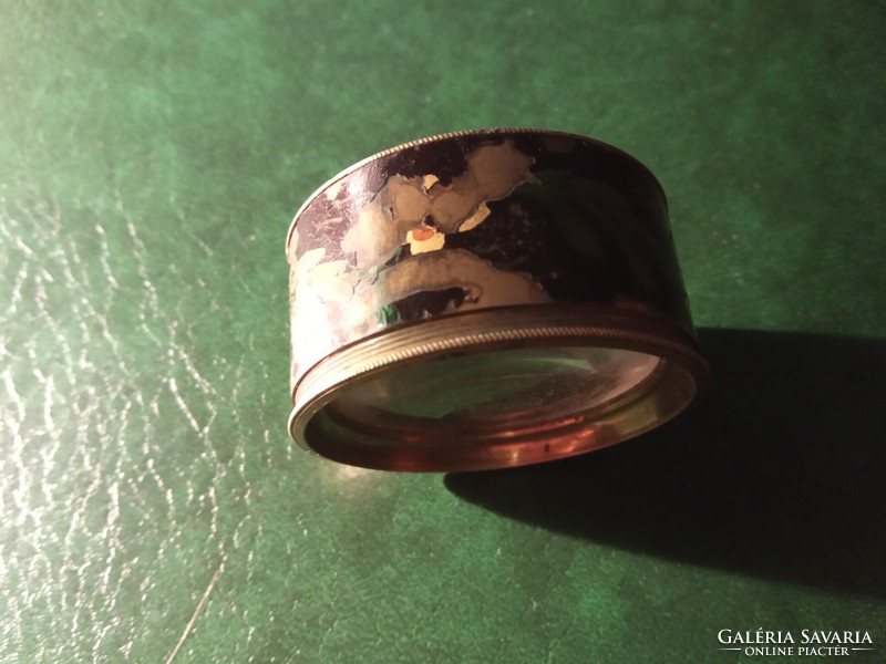 Antique enameled copper magnifying glass, enameled copper ornament