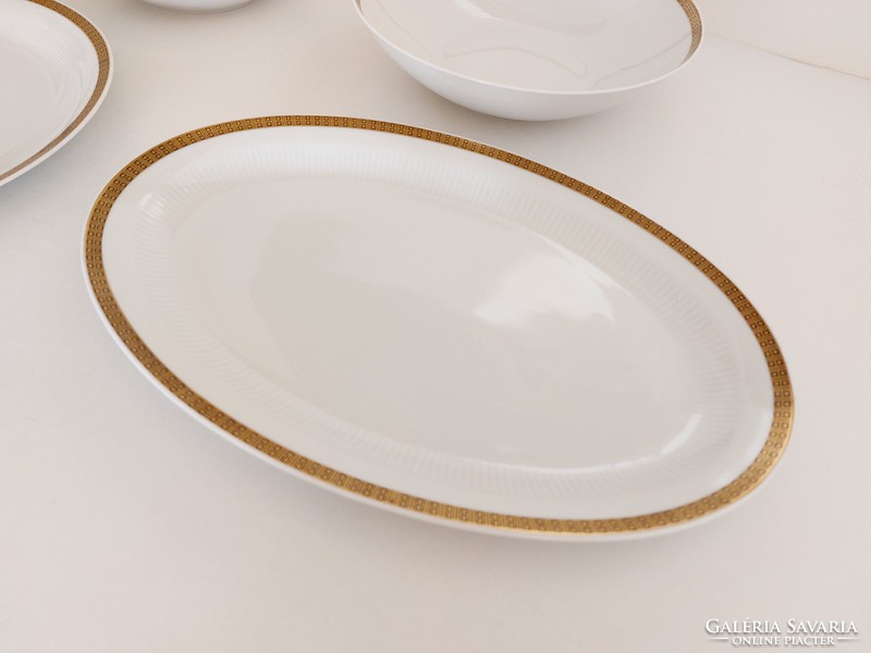 Retro 4 pcs German Colditz GDR porcelain large serving bowl with gold rim, old mid century serving bowl