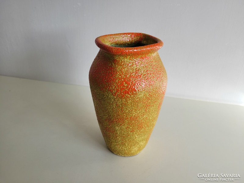 Retro old grubby glazed square ceramic vase mid century