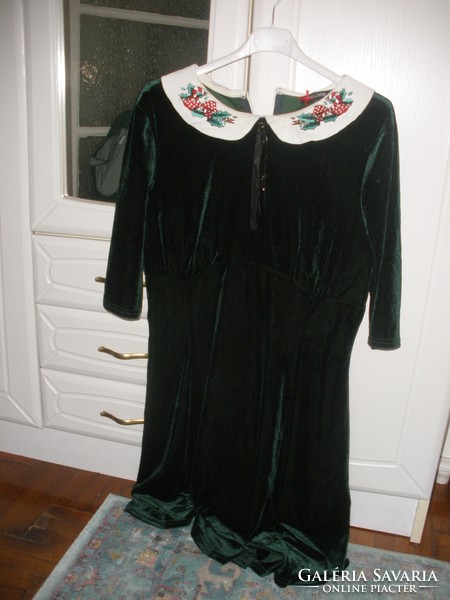 Sötétzöld selyem-bársony karácsonyi, ünnepi ruha