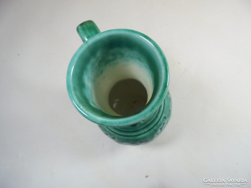 Retro folk folk art marked turquoise blue glazed painted ceramic jug, height: 12.5 cm