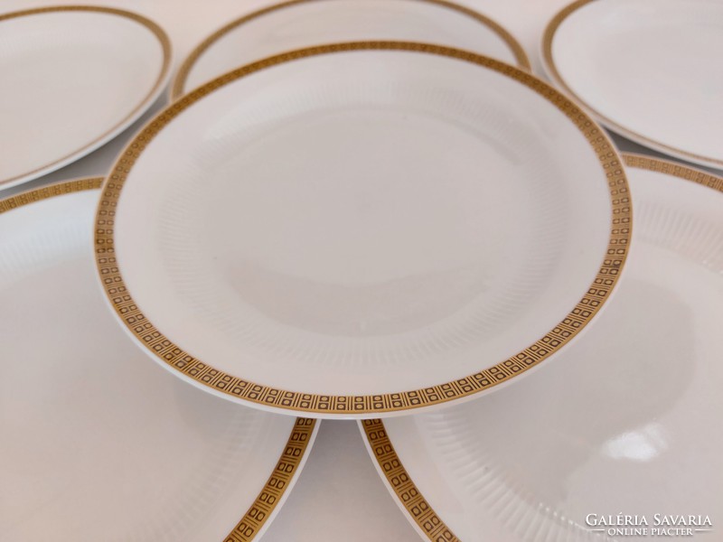 Retro 6 db német Colditz GDR porcelán aranyszegélyes régi lapos tányér mid century