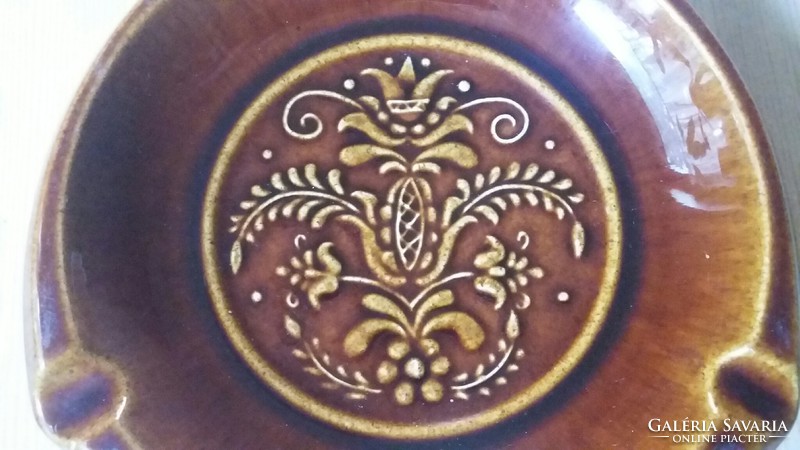 Old large ceramic granite ashtray, ashtray with folk pattern