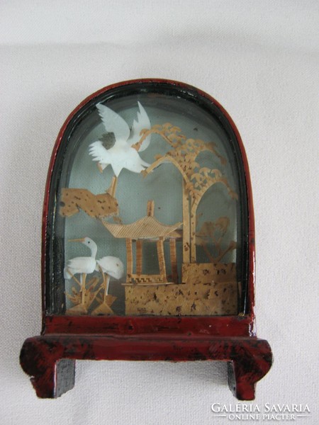 Keleti kézműves miniatűr kép parafa dísztárgy