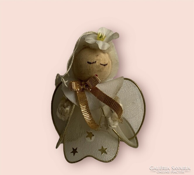 Retro wooden faced angel Christmas tree decoration with chenille arms