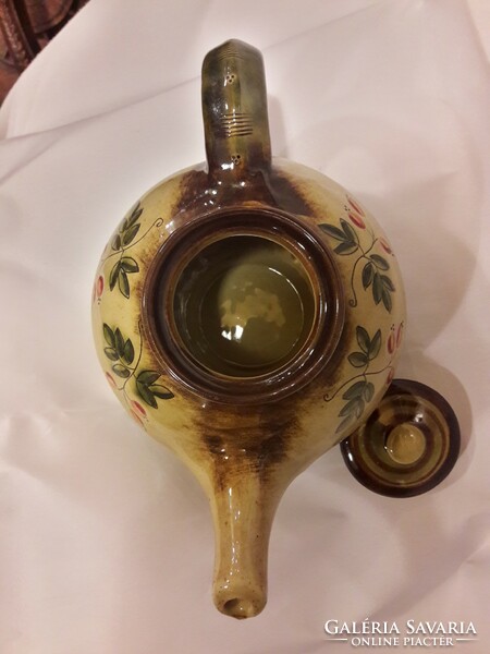 Glazed porcelain stoneware teapot cup saucer rosehip Hecsedli flawless Szilágy marked b
