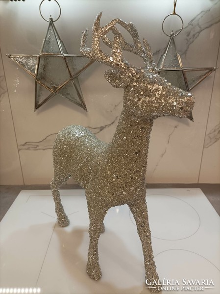 Karácsonyi glitteres ezüst szarvas