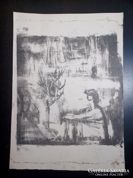 Waiting - lithograph, full size 31x43 cm