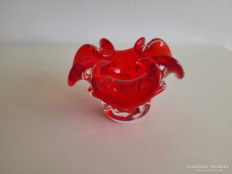 Old bohemian glass bowl retro red Czech mid century decorative bowl ashtray josef hospodka chribska