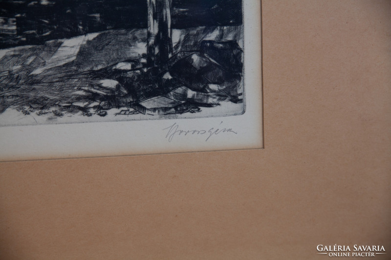 Boross Geza (1908-1971): balaton, etching, paper, marked,