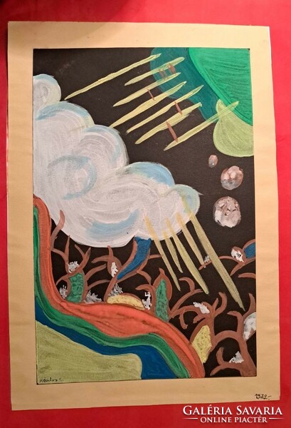 Lajos Kántor: storm. Tempera paper. Size: 20x30 cm.