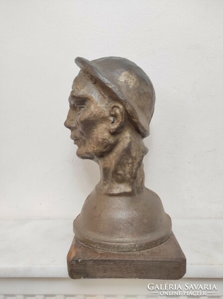 Antique miner's statue, iron miner's head on hardwood base 302 6203