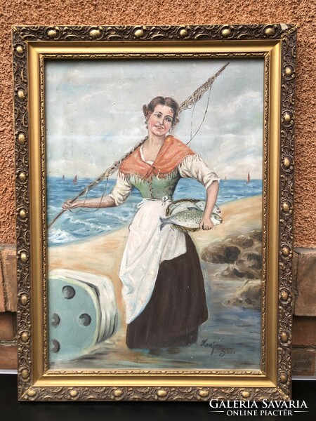 Hack János 1955 - Halász nő festmény