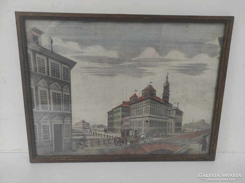 Antique engraving print 18th century Augsburg under tinted glass in frame 819 6336