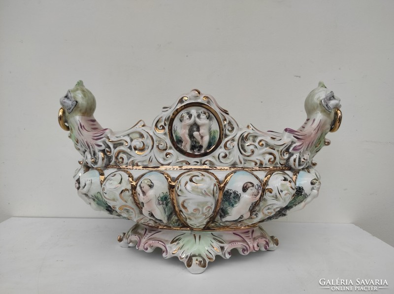 Antik capodimonte Capo di monte dúsan aranyozott porcelán kínáló gyümölcsös tál 806 6249