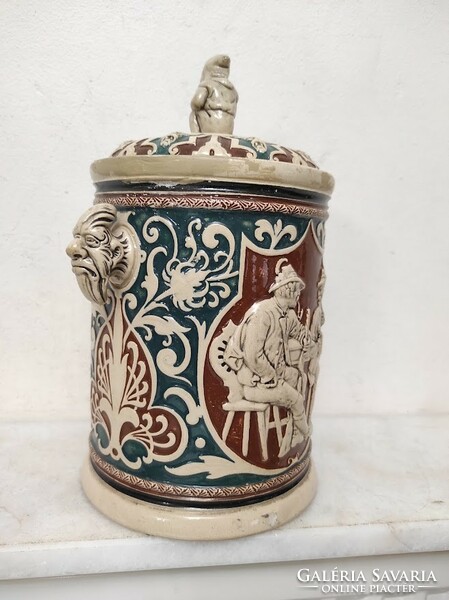 Antique tobacco holder with lid, hard ceramic, repaired Bavaria, 19th century 306 6207
