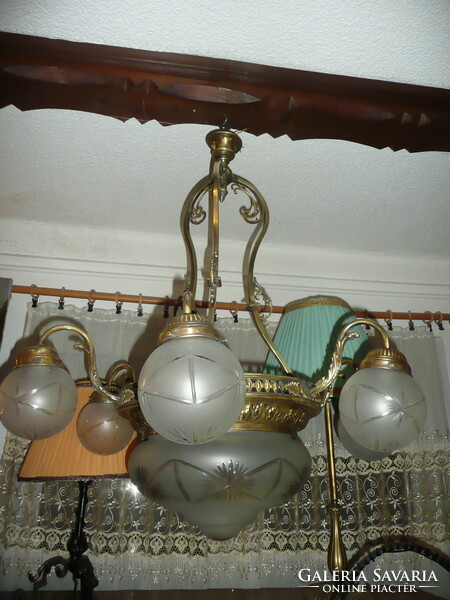 Large, very rare, fabulous, antique, 7 original polished solid copper chandeliers