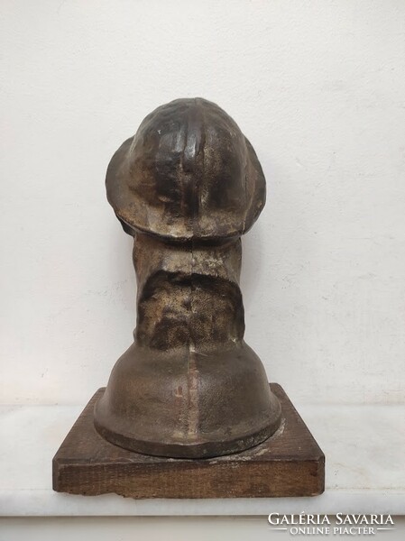 Antik bányász szobor vas vájár fej keményfa talpon 302 6203