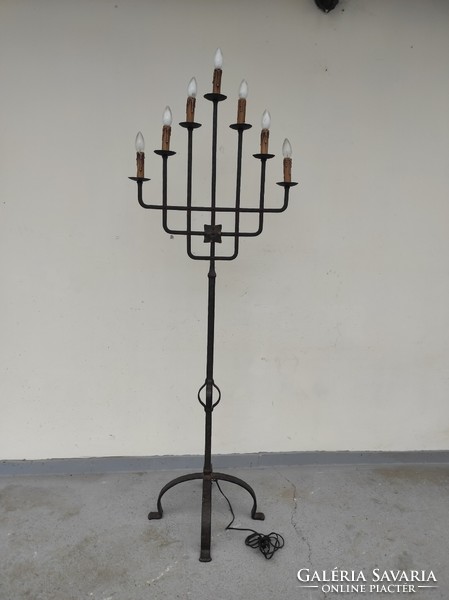 Antik állólámpa kovácsoltvas vas 7 ágú keresztény templomi gyertyatartó lámpa 801 6263