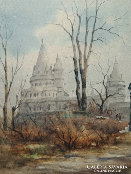 Fisherman's Bastion in winter - Budapest, watercolor