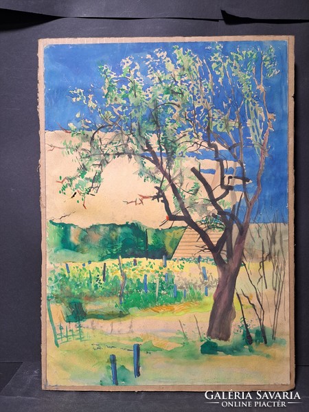 Orchard, watercolor, cardboard (full size 44.5x32 cm)