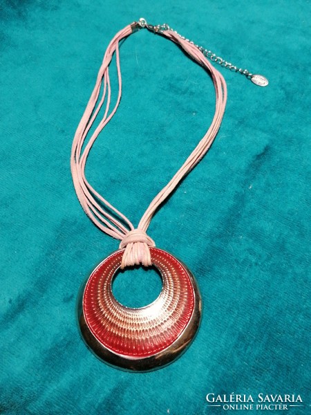 Flame branded pink enamel pendant (573)