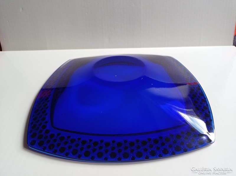 Kék-Arany vastag üveg asztalközép kínáló tál