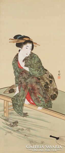 Mihaty yoriu - Japanese lady by a stream - canvas reprint