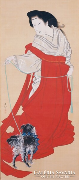 Mihaty yoriu - Japanese lady with dog - canvas reprint