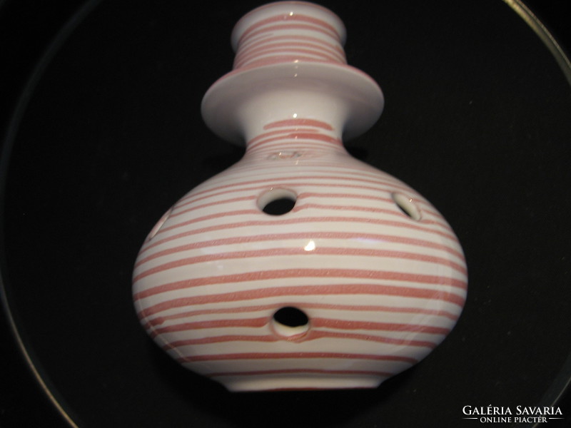Collector hallstadt austria ceramic candlestick with aroma vaporizer pink stripes