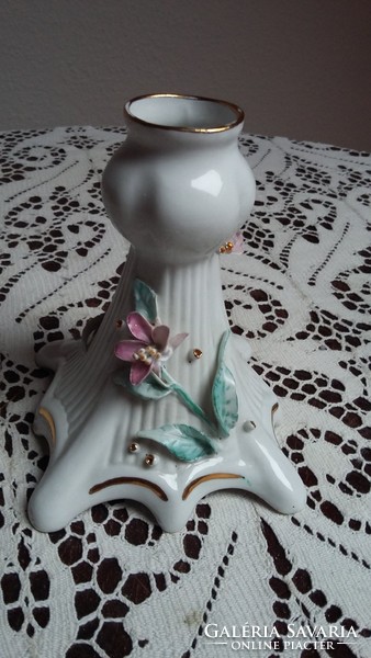 Old apulum porcelain candle holder (tiny petal breaks) and similar jewelry holder v. Kaspo