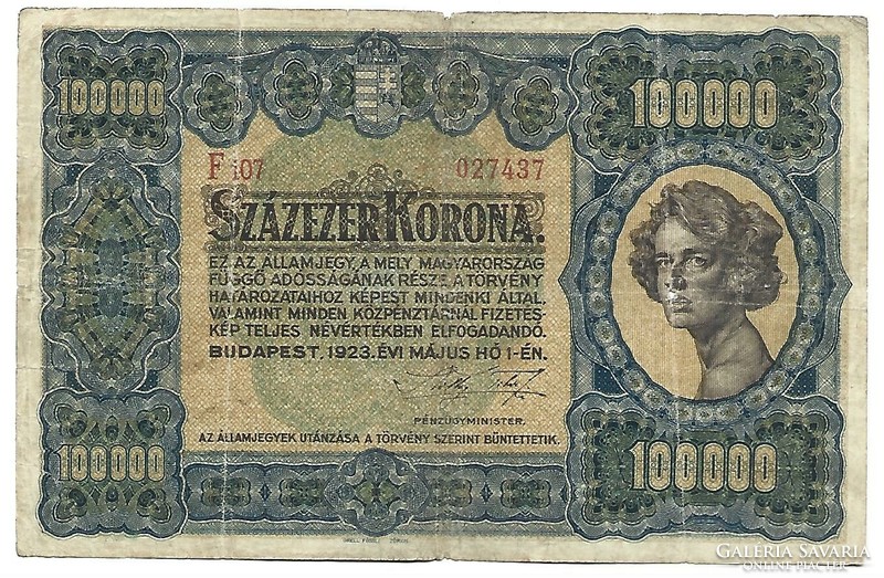 100000 korona 1923 eredeti állapot