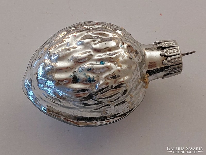 Old glass Christmas tree ornament silver walnut glass ornament