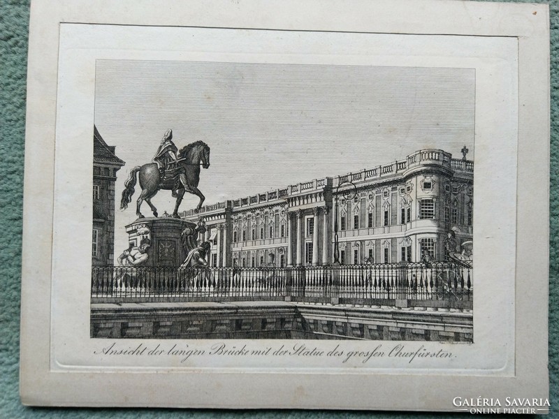 Berlin, Lange Brücke, a nagyherceg szobrával, Eredeti acelmetszet ca.1843