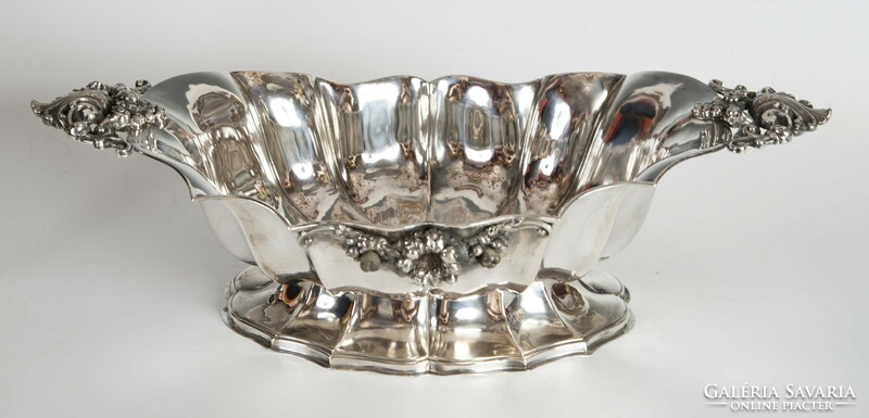 Silver boat offering / centerpiece with openwork pattern tongs