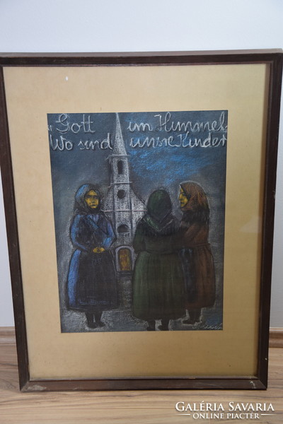Much? Church church picture of village life grandmothers' meeting unknown painter