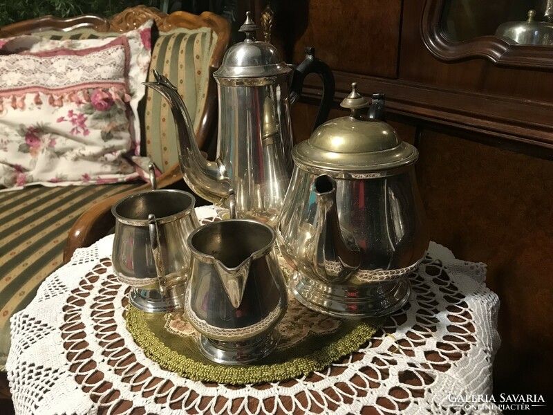 Rare! More than 100 years old, antique, silver-plated, alpaca, 4-piece tea and coffee set, thick quality