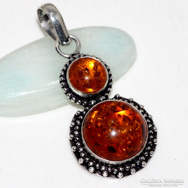 Rarity! Amber on an antiqued silver pendant