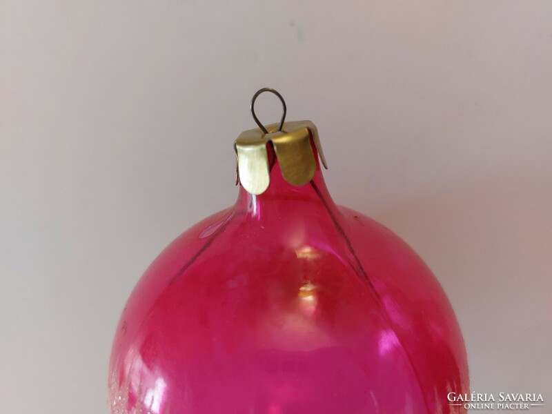 Régi üveg karácsonyfadísz átlátszó pink gömb üvegdísz