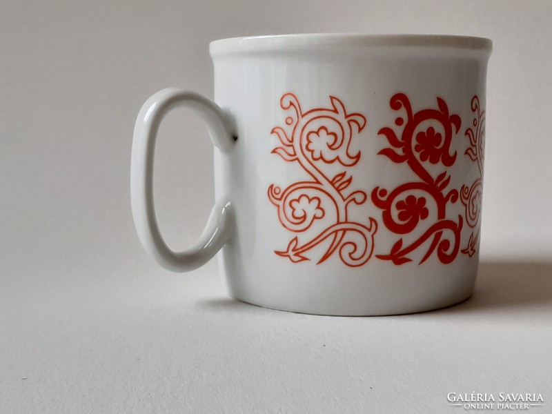 Retro Zsolnay porcelán bögre piros mintás régi teás csésze