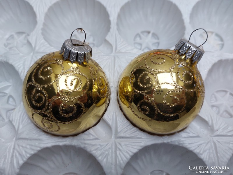 Old glass Christmas tree ornament gold sphere retro glass ornament 2 pcs