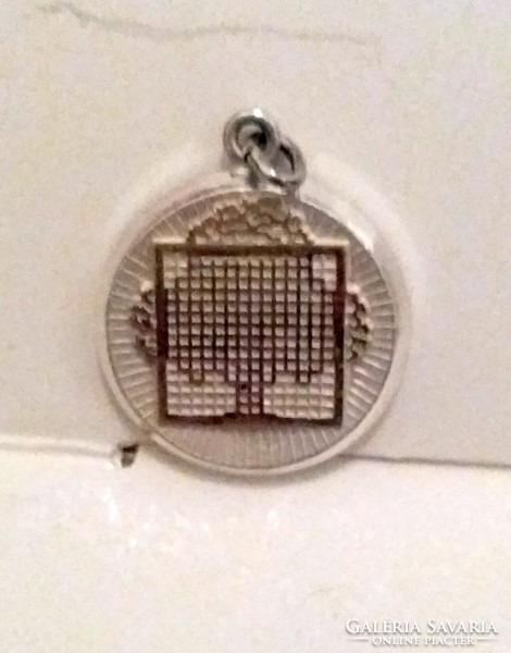 Wood-decorated round, master-marked, modern-style silver pendant