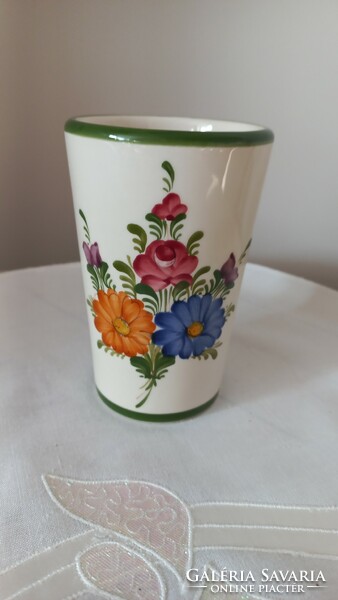 Very nice, small-sized German ceramic vase, hand-painted, folk motif, intact