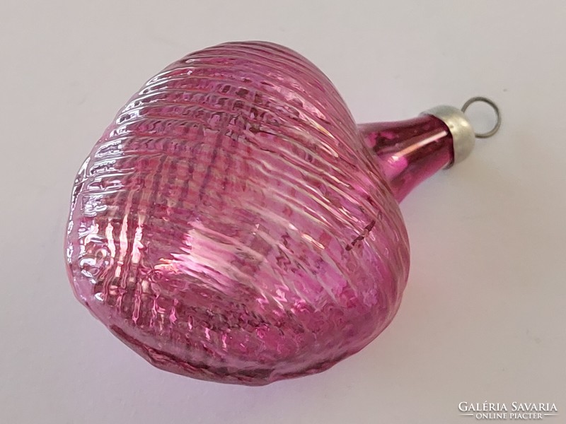 Old glass Christmas tree ornament pink heart with cross glass ornament