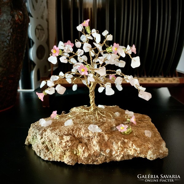 Jewelry tree lucky tree made of rose quartz stones, tree of life, money tree, crystal tree