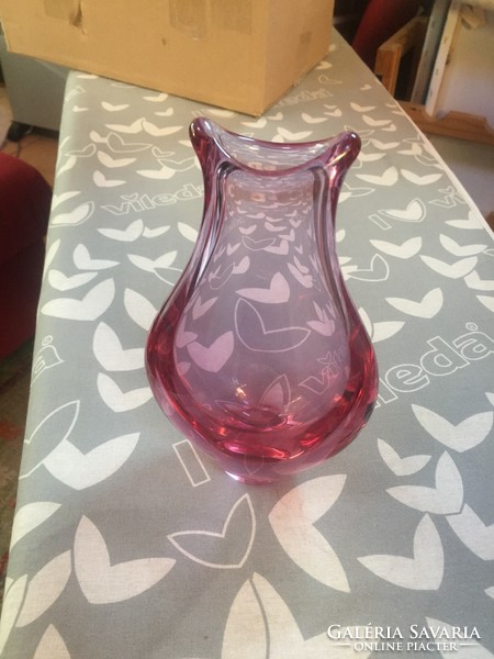 Miroslav Klinger váza, cseh kristályüveg, halványlila (16)