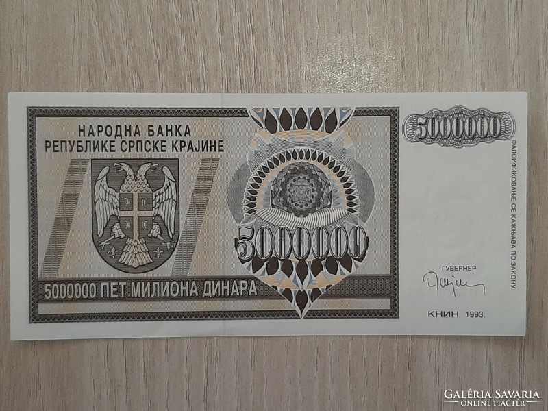RITKA !  5000000 dinár 1993  Boszniai Szerb Köztársaság UNC  5 millió dínár