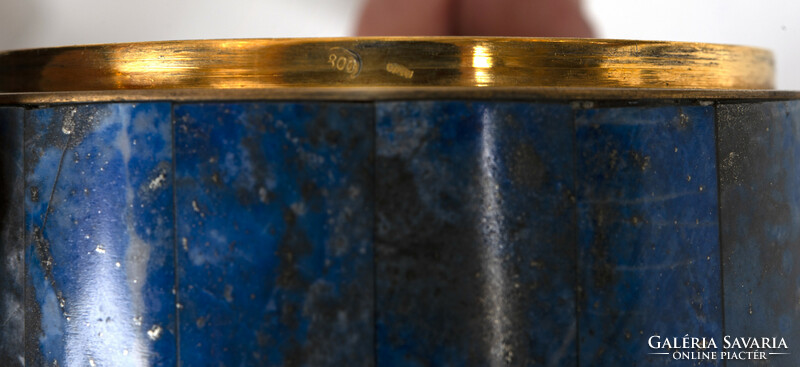 Silver round box with lapis lazuli decoration