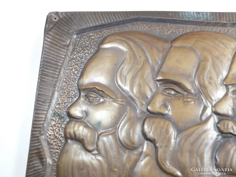 Retro Socialist Communist Social Real Copper Hammered Wall Profile Picture Picture Relief - Marx, Engels, Lenin