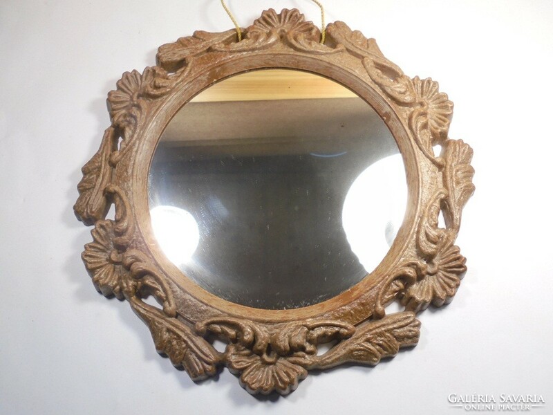 Retro old hanging bathroom room round mirror, plastic frame - from the 1970s